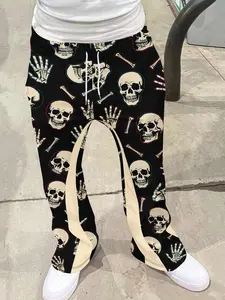 Men's Loose Fit Flare Leg Pants, Casual Streetwear Joggers, Vintage Hip Hop Long Trousers, 3D Print Geometric Design, Sporty Fashion, Flared