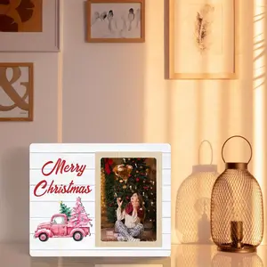 Wooden Merry Christmas Photo Frame, 1 Count Believe in The Magic of Christmas Themed Photo Frame, Home Decor for Living Room Bedroom Dormitory Office