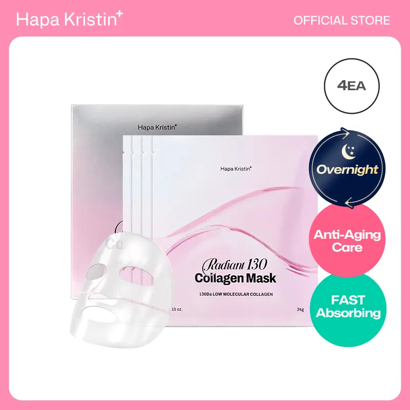 [Hapa Kristin] Fast-Absorbing Collagen Mask | Bakuchiol + Peptide for Anti-Aging, Firming & Elasticity, Long-Lasting Hydration, Glass Skin Overnight Mask, Low Irritation Formula, 4-Pack