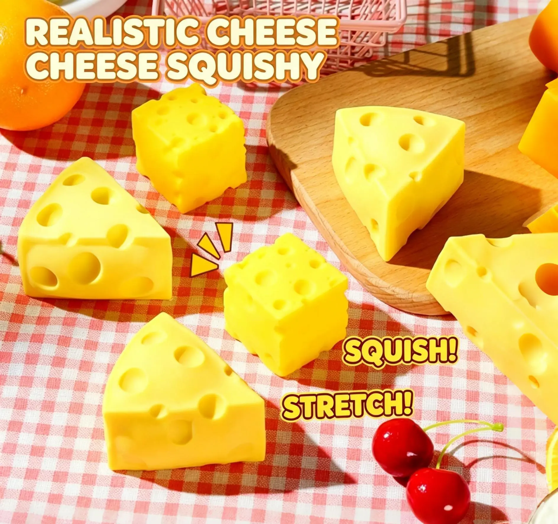 cartoon stress relief toy Yellow Cheese Squeeze Toy, Soft Novelty Toy, Rebounding Sensory Toy, Triangle & Square Shapes, Aids in Relaxation and Focus, Sensory Cheese Toy for Kids & Adults, Squishy Sensory Fidgets, Stress Relief Fidget, Satisfying Squishy