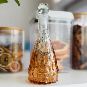 Gradient Amber Moon Antique Style Glass Moon Water Ritual Set - includes Spell Ritual Cards & Clear Quartz Stone with *Free* Moon Magic Bundle Printables