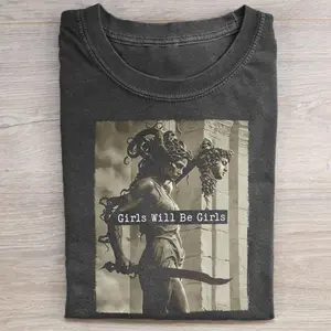 Funny t shirt Girls Will Be Girls Vintage Washed Crew Neck Tee Regular Fit Casual Comfort Breathable Short Sleeve Funny T-shirts for Summer Fashion Men&Women's Top for Daily Wear 072305 plus size tops