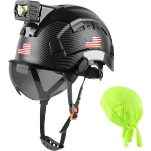 Safety Hard Hat with Rechargeable Headlamp, Vented Bump Cap with Light, Hard Hat Liner & Chin Strap for Men, Lightweight Construction Work Hat for Industrial, Forestry, Woodworking, Scaffolding, Manufacturing - Reflective, Adjustable, Comfortable Design