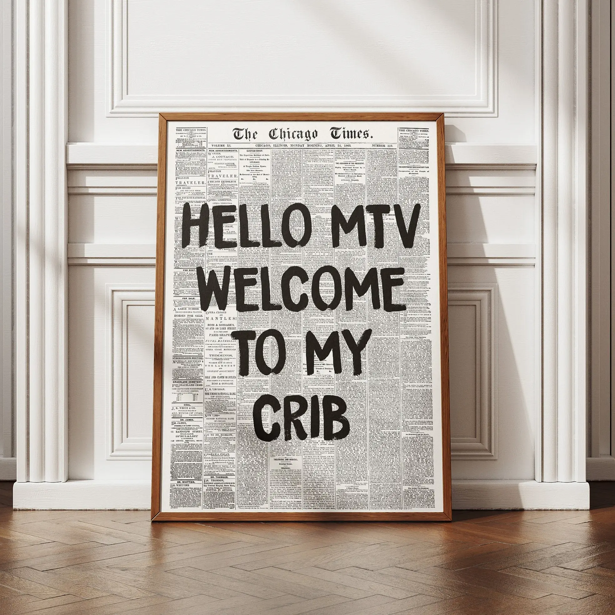 Hi MTV, Welcome to My Crib Poster No Frame- Retro Newspaper Print, Typography Poster, Trendy 70's wall art, Aesthetic wall art