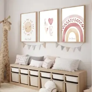 Bohemian Rainbow Series Framed Canvas Art, Sun Heart Comfort Wall Decor, Girls Bedroom Trendy Poster, Living Room Home Decoration