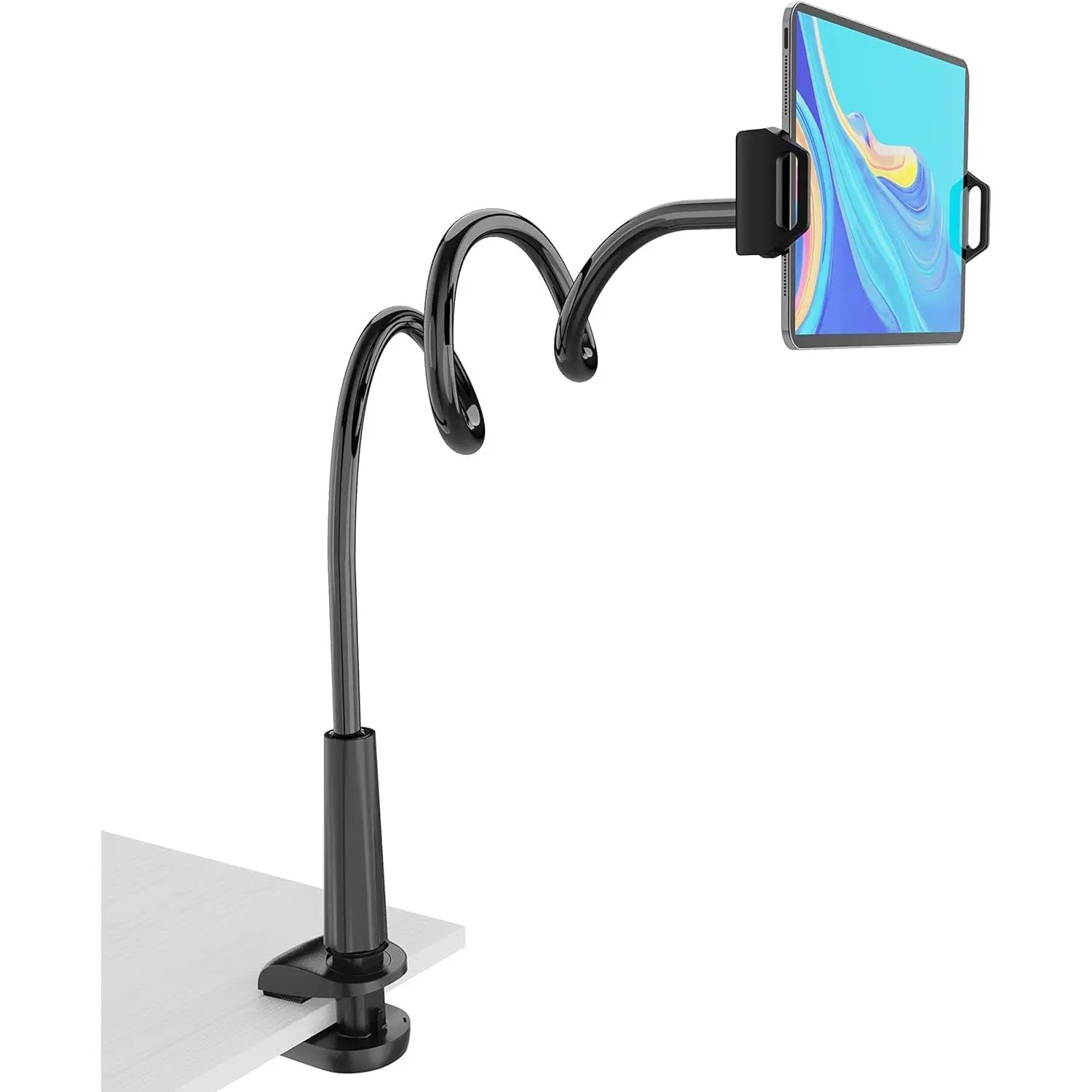 Tablet Stand Holder, Mount Holder Clip with Grip Flexible Long Arm Compatible with ipad iPhone/Nintendo Switch/Samsung Galaxy Tabs/Amazon Kindle Fire HD - Black