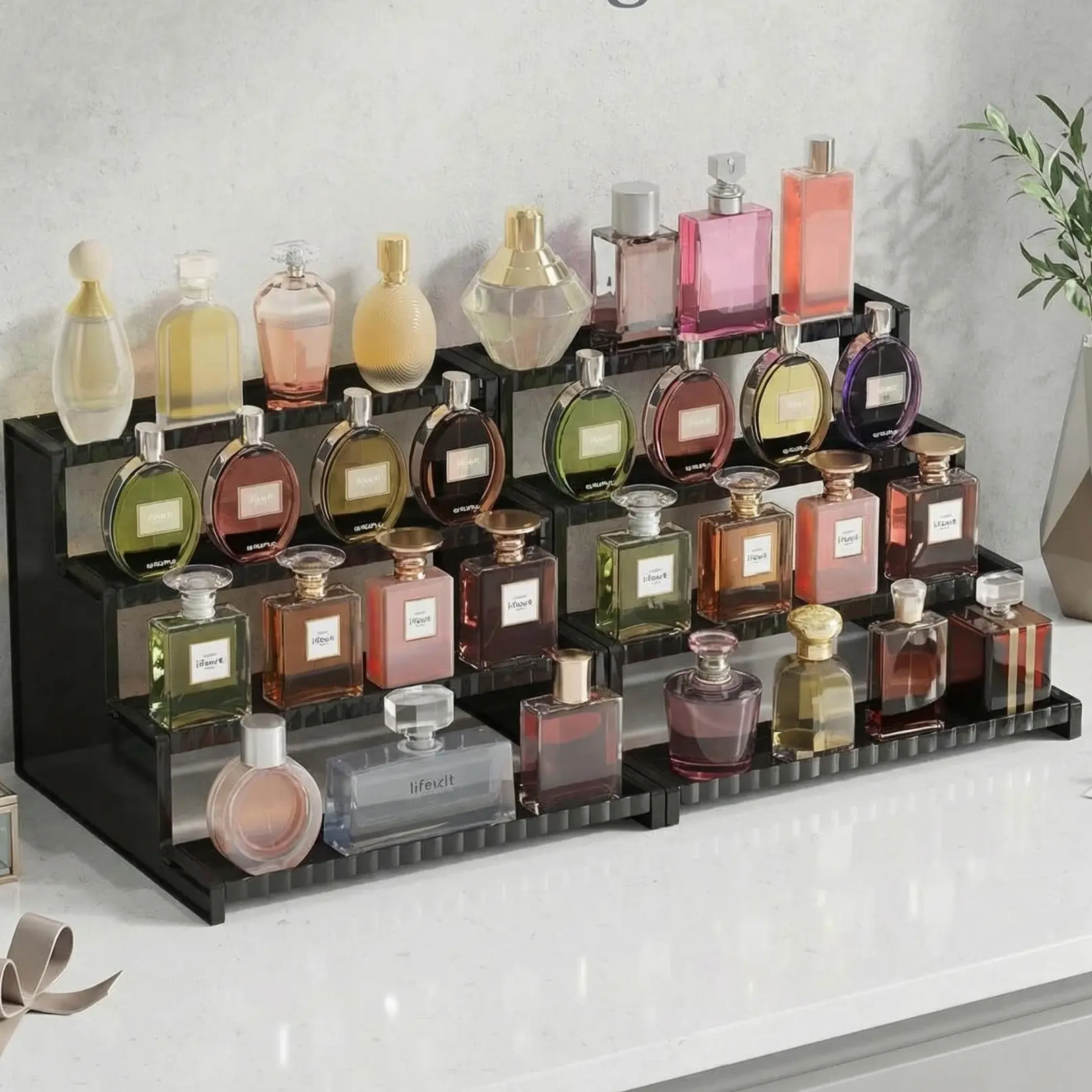 Lifewit 12 Inch 4 Tier Black Display Stand with Decorative Fences for Cologne, Fragrance, Figures, Cupcakes & Perfumes, Versatile Storage for Vanity, DealsForYouDays,