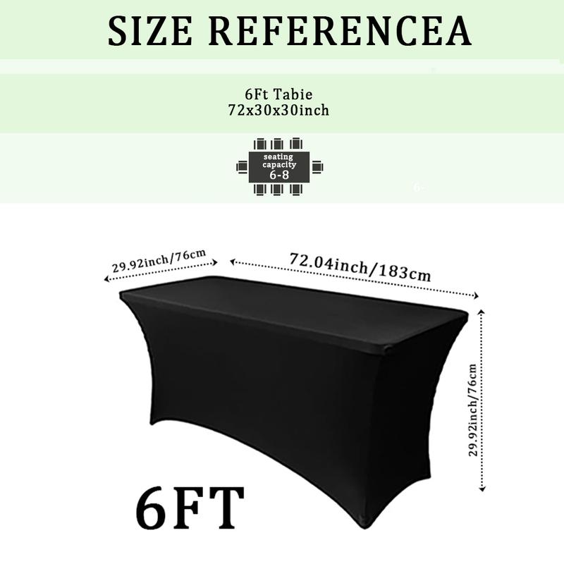 VBXNT 2PCS 6FT Stretch Full-Cover Tablecloth (Black, White) Washable Wrinkle Resistant Durable Design Table Cover Fitted for Event, Wedding, Banquet, Parties Decor [72Lx30Wx30H Inch]