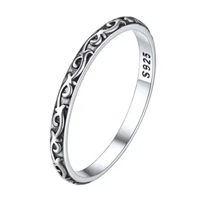 ChicSilver S925 Retro Vintage Simple Vine Stacking 925 Sterling Silver Rings for Women
