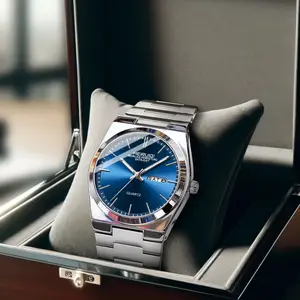 Quartz Watch Men's Gold Stainless Steel Wristwatch with Date Display Business Waterproof Watches