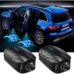 Custom Car Door Lights Projector Customized Logo Car Door Lights LED HD Welcome Light Shadow Ghost Lights Fit All Cars (F2-Carbon Fibre Blue Horse, 2)