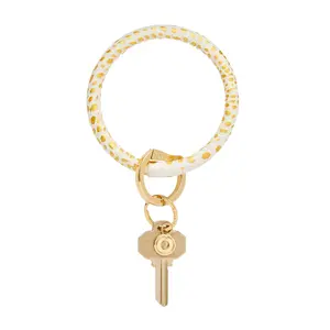 OVENTURE Leather Big O® Key Ring - Gold Rush Croc-Embossed, Premium Leather, Luxe Croc Texture, Ultra-Glossy Gold Finish, Hands-Free Design, Patent Locking Clasp