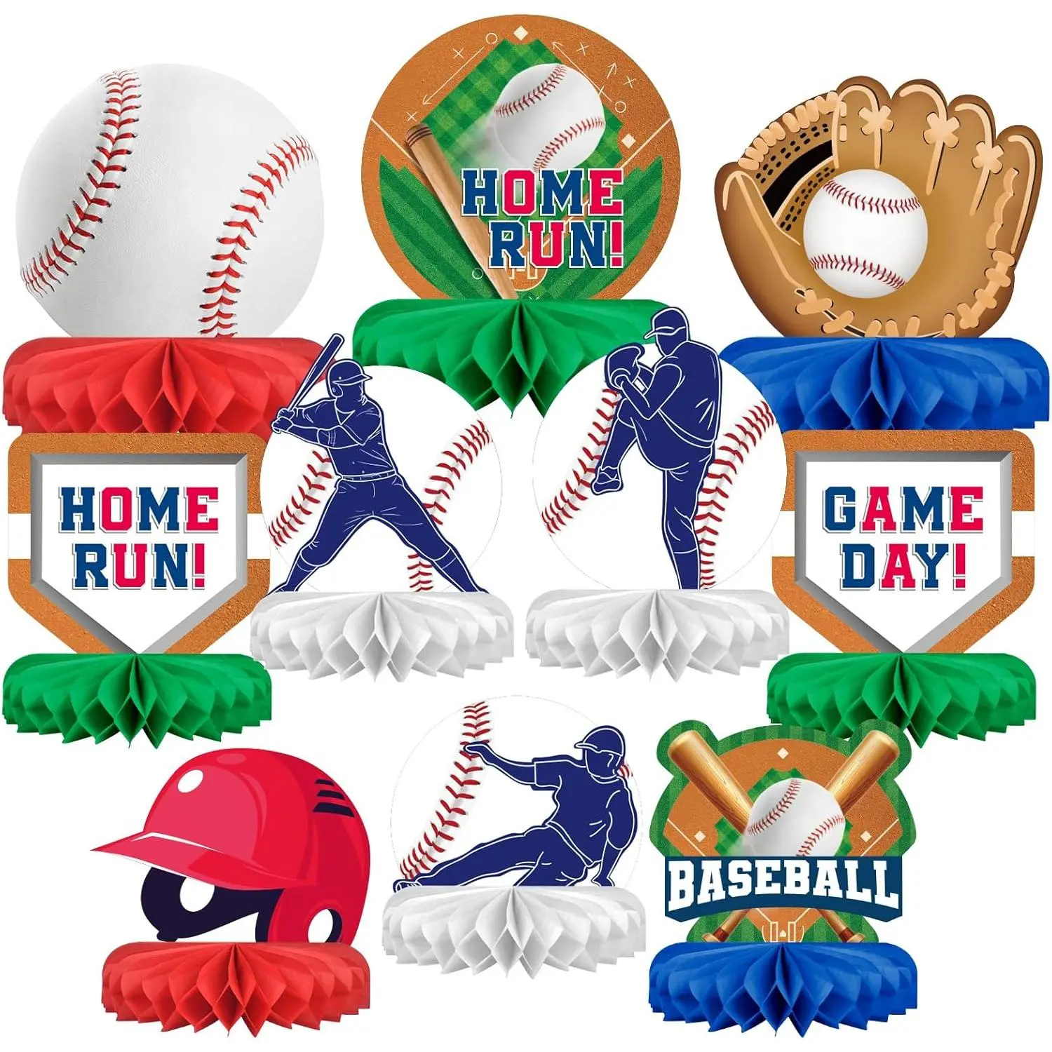 P-PSD034  Baseball Party Supplies:Baseball-Themed Honeycomb Centerpiece for Baseball Birthday & Gameday Celebrations - Essential Decorations & Favors Set Gifts
