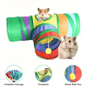 Interactive Small Pet Foldable Tunnel Toy with Game Ball, Colorful Hideaway Play Tube for Hamsters, Chinchillas, Rabbits