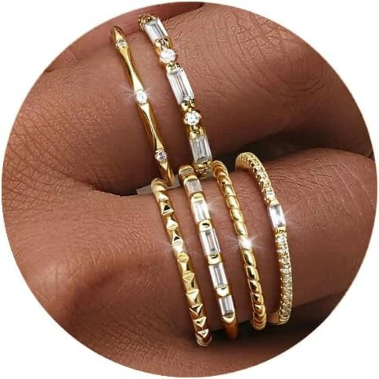 Milacolato Women's Dainty Stacking Gold Ring Set - Non-Tarnish Hypoallergenic Cubic Zirconia Jewelry, Wedding/Promise Bands, Sizes 5-10 (Non Tarnish Jewelry, Wedding Ring Sets for Women)