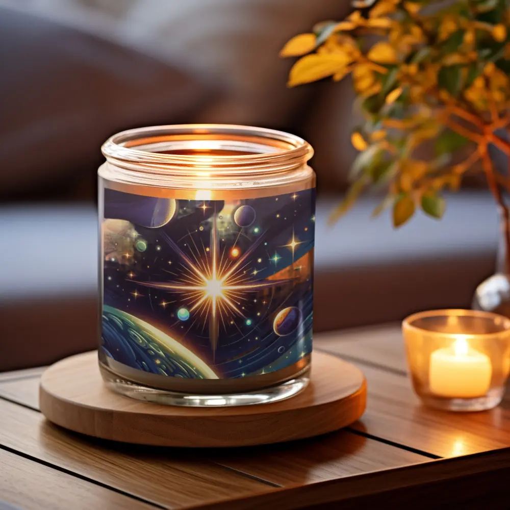 Celestial Scented Soy Candle 9oz - Cosmic Space Design, Home Decor, Unique Birthday Gift, Freshener Aroma Perfume Ornaments, Apple Harvest Glass Light Christmas Cozy Decorative Vanilla Decoration