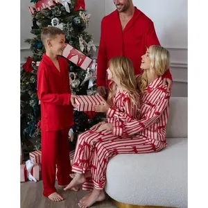 Combhasaki Family Matching 2Pcs Christmas Pajamas Set Lapel Neck Button Long Sleeve Tops +Long Pants Bow Print Loungewear Outfit