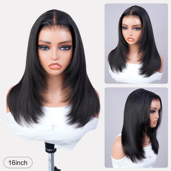 Layered Cut Bob Yaki Straight Wig 9x6 T Part Wear Go Glueless Bob Wigs Human Hair Bleached Knots For Women 180 & 250% Density Brazilian Deep Part Lace Glueless Wig