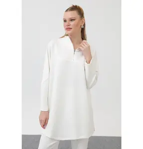 Modest Muslim Women's 1/4 Zip Pullover - 10611 Ecru