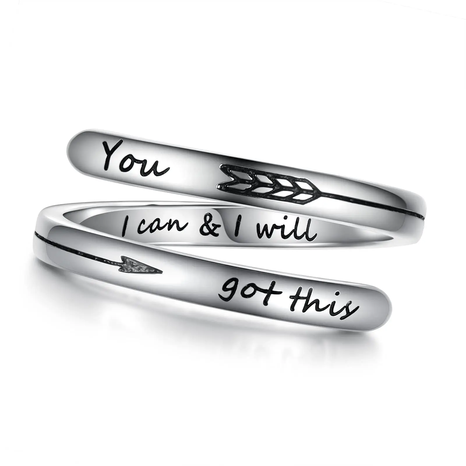 Women's Adjustable Motivational Sterling Silver Rings, Fine Jewelry Accessories for Daily Wear