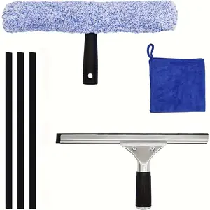 7-piece window  cleaning set, includes 14inch squeegee, microfiber  cleaning cloth and 4 replacement blades, professional window cleaning tool set householdcleaning multifunctional