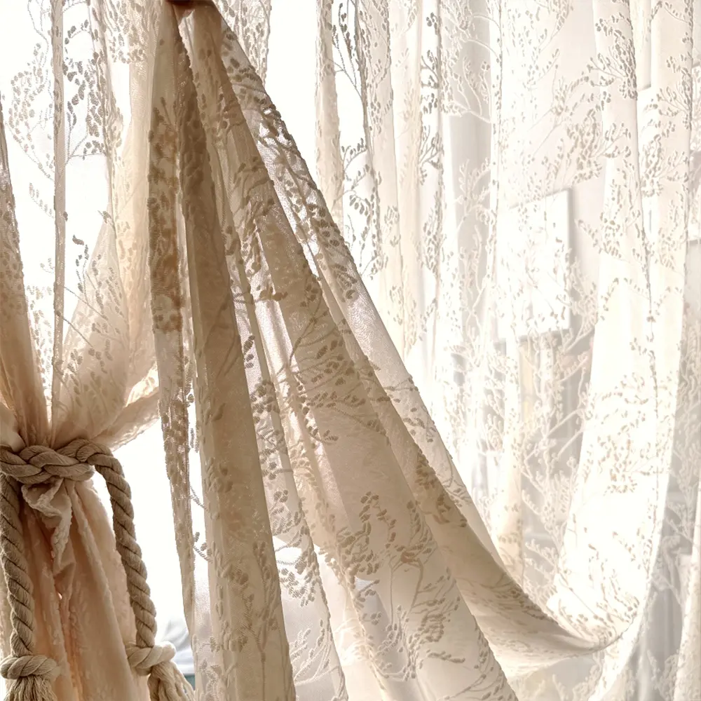 1pc Double-Color Plant Embroidery Soft Sheer Curtain For Windows - Beige/White Light-Filtering Sheer, Rod-Pocket Easy-Install Drapes for French-Style Living Room/Bedroom (Softens Space Vibe, Embroidered Curtains)