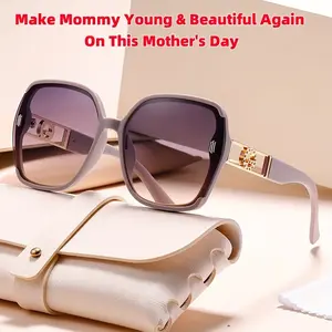 Women's Gradient Fashion Large Frame Glasses - Smoky White with Gold Trim, Blue Light Filter Protective Lenses, Comes with Protective Case - Easy to Match with Casual and Formal Outfits Day and Night, Trendy Glasses, Durable Design, A Must-Have for Fashio