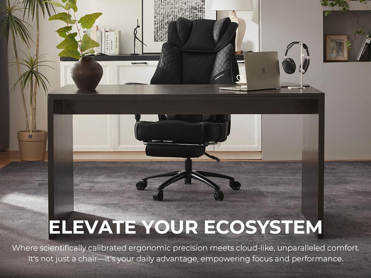 Dowinx Big and Tall Office Chair with Massage Lumbar Support,Executive Office Chair with Wide Thick Seat Cushion and Adjustable Armrest,Mesh Computer Gaming Chairs with Footrest (Black)