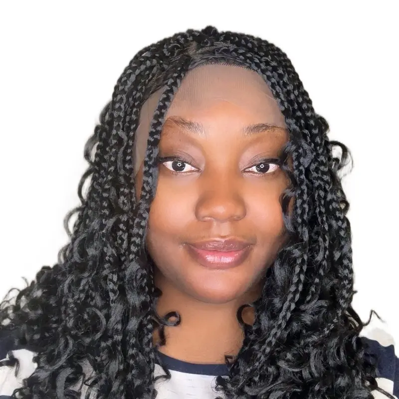 Goddess Box Braids Wig 18 Inch Crochet Braids with Curly Ends 100% Handmade, Low-Temperature Fire-Resistant, Natural-Looking, Easy to Separate, Long Lasting