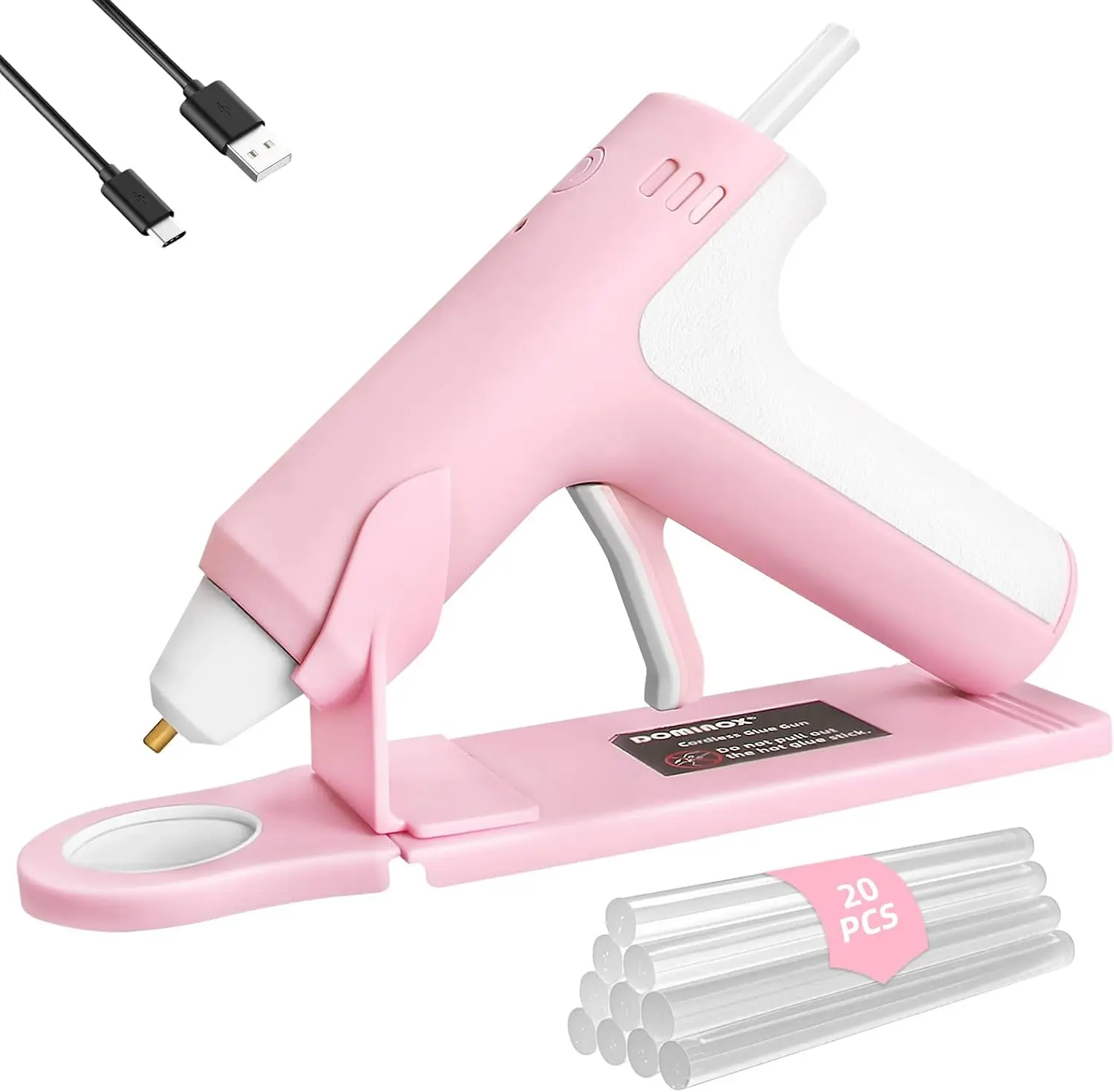 4V Hot Glue Gun with 20 Glue Sticks, 25s Fast Preheating, 2000mAh Type-C,--Off, for Art, Craft, DIY, Home Repairs, Pink
