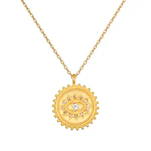 True Visionary White Topaz Evil Eye Coin Necklace
