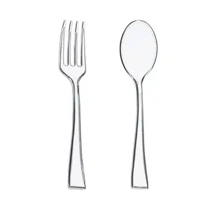 Clear Disposable Plastic Mini Flatware Set - 24 Dessert Spoons and 24 Dessert Forks