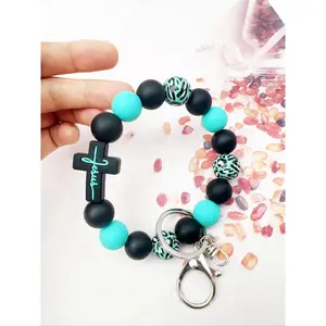 Leopard Wood Beads Keychain , Multi-colored Silicone Beads, Crossover Letters Bag Pendant, Car Key Pendant, Gift for Friends, Trinkets Unisex Heart  Exquisite DIY Jewelry  statement stretch bangle   two toned bracelet bezel tennis cubic zirconia set
