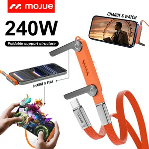 #SummerVibes MOJUE  240W SuperCharge 360° Rotating Invisible Stand Detachable 2-in-1 Charging Cable, Zinc Alloy Silicone Type-C Cable, Compatible with Apple and Samsung, Essential for Gaming, Office and Car Use | Single Head, Set.extend Charger Smartphone
