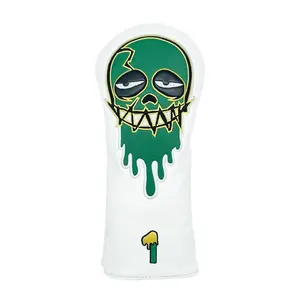 Trendy Skull Graffiti Golf Club Cover, Weird Dark Style Embroidery Design, PU Material, Golf Fashion Accessory