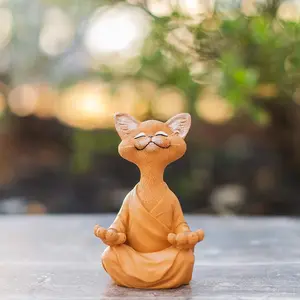 Cross-Border Laughing Buddha Cat Statue Decorative Item, Creative Home Garden Decoration, Zen Meditation Ornament, Unique Feng Shui Piece