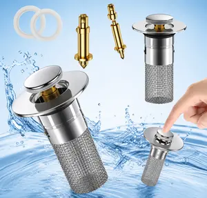2PCS Bathroom Sink Stopper Strainer, Pop-Up Bathroom Sink Drain Strainer with Removable Stainless Steel Hair Catcher Basket, Universal Fit for US Bathroom Sinks, Bathtubs, Showers & Floor Drains