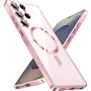 Glitter Plating Silicone Phone Case, Phone Accessory, Magnetic Magsafe Soft Clear Cover, Phone Protective Accessories Compatible with Samsung Galaxy S26 Ultra, S26 Edge, S25FE, S25 Edge, S24, S23, Shockproof, Smartphone Casing