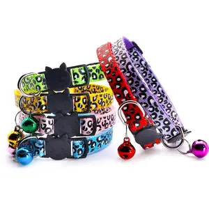 Vintage Leopard Print Pet Collar for Cats & Dogs Adjustable Neckband with Bell Decoration, Soft Comfortable Retro Pet Accessory