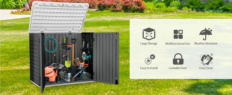Yitahome Outdoor Resin Storage Sheds, 39 inch Height Lockable Waterproof Horizontal Shed, Easy to Assemble, Light Gray / Light Brown / Dark Gray