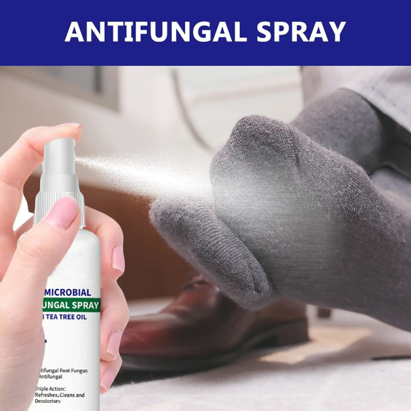 Natural Sanitizer Spray with Tea Tree Oil & Oregano Leaf, antibacterial spray Long-lasting antibacterial effect to keep fresh Tinea pedis, fungal infection, burning, itching, dandruff