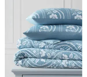 Martha Stewart Sophia Stripe Blue Cotton Twin Comforter Set