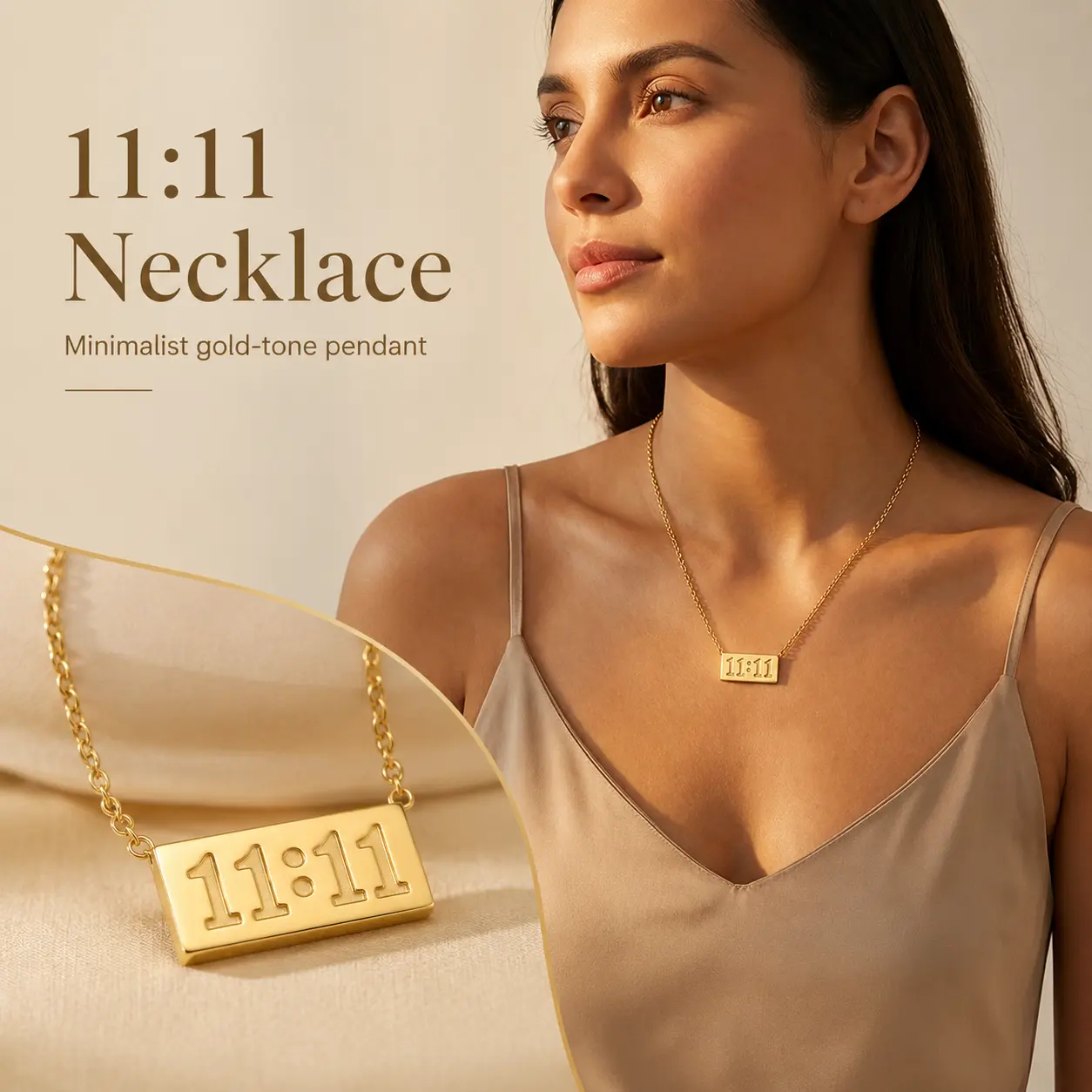 11:11 Angel Number Necklace for Women, Stainless Steel Make a Wish Rectangular Pendant in Gold or Silver Tone, Minimalist Manifestation Jewelry, Birthday, Friendship and Back to School Gift for Her