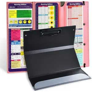 Nursing Foldable 3-Layers Plastic Clipboard with Medical Edition Cheat Sheets, Pink Pocket Foldable Nurse Clip Board Notepad for Students, Doctors and Medical Staff