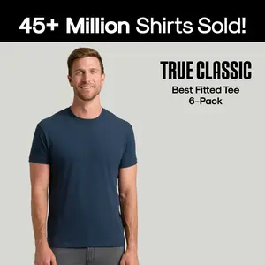 True Classic The Staple Classic Crew Neck 6-Pack Fitted T-Shirt in Black Carbon Navy Military Green Heather Gray & White
