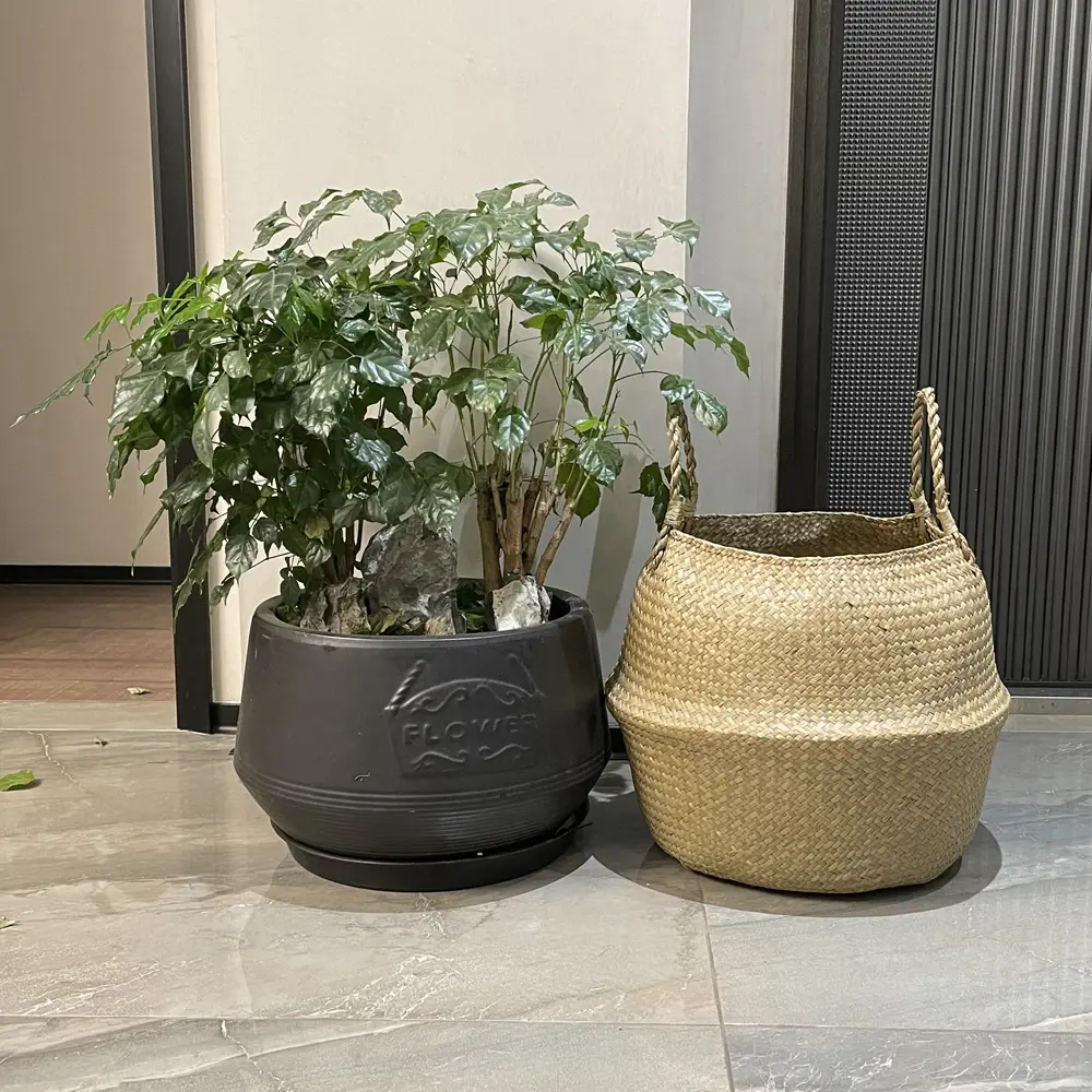 Zerolife-Seaweed Wicker Basket for Dirty Cloth, Laundry Storage Bakset, Hand Woven, Flower Plant Pot, Home Garden Cesta Mimbre NONE