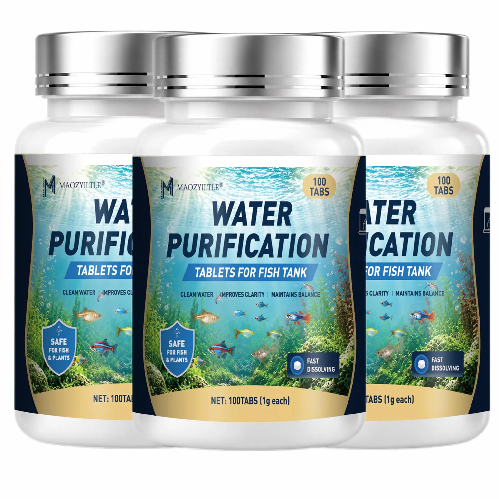 Aquarium Water Purification Tablets (100 Count) | Fast-Dissolving Fish Tank Clarifier | Clears Cloudy Water | Safe for Fish & Plants
