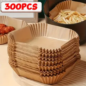 300 Pcs Parchment Paper for Air Fryer, Non-Stick Liners Square Free of Bleach, Microwave Safe,Modern Square Air Fryer Paper Liner, 1 Set 3-5l Universal Air Fryer Baking Paper, Oil Absorbing Baking Paper, Bakeware, Baking Supplies Kit Utensils Brown