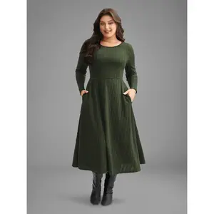 BLOOMCHIC Plus Size Textured Knit Fit-and-Flare Midi Dress [M–6X], 2026 Summer Vibes