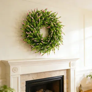 Simulated lavender and hawthorn wood wreaths, Decorative flower ornaments, simulated greenery outdoor front door wreaths, can be used indoors and outdoors, for wedding and festival decorations, spring and summer hanging decorations